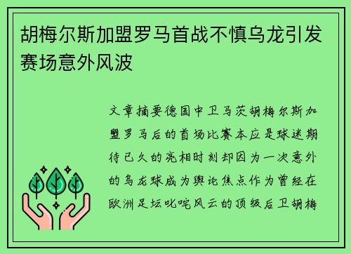 胡梅尔斯加盟罗马首战不慎乌龙引发赛场意外风波